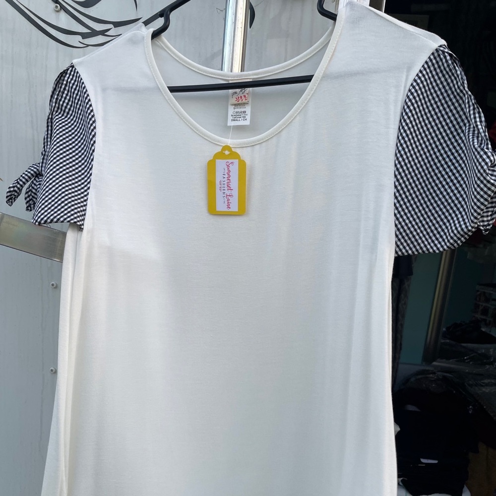 White & Blue Checkered Women’s Short Sleeve Top